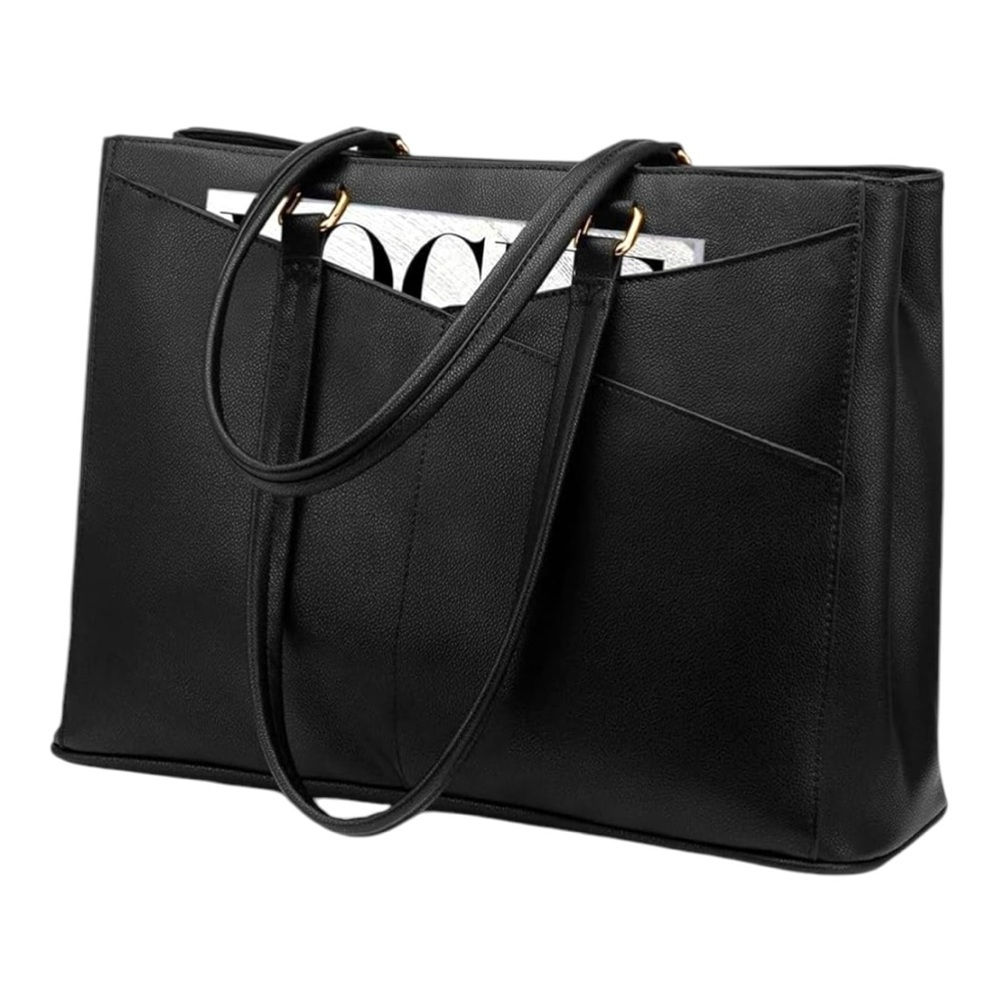 LOVEVOOK Black Laptop Tote Bag for Women 15.6 Inch Waterproof